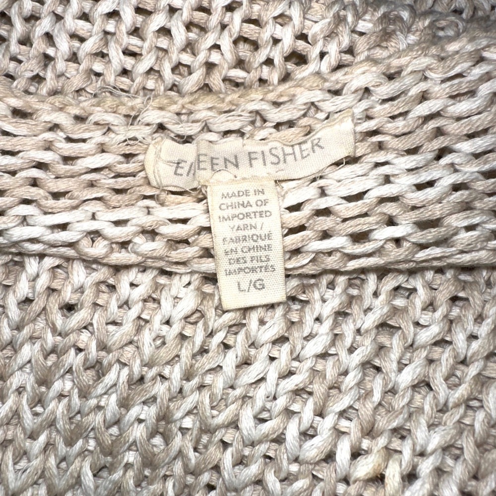 Eileen Fisher Organic Cotton Open Weave Marled Sweater Cream Beige Large S16TAP - Picture 6 of 10